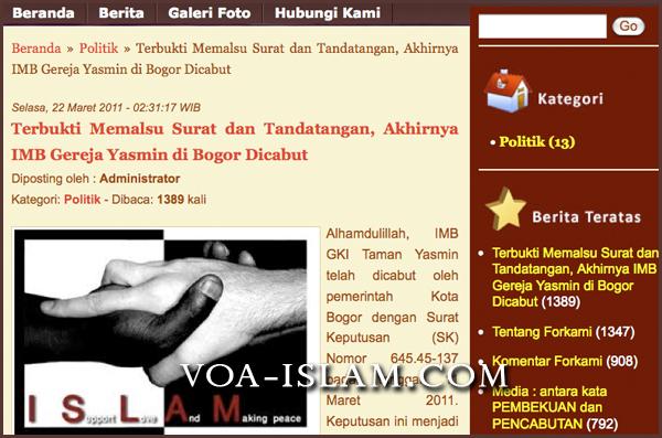 Situs Forkami.com Beberkan Fakta & Data Kecurangan Gereja Yasmin Bogor