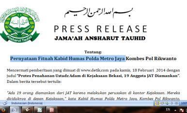 Inilah Isi Lengkap Press Release JAT atas Pernyataan Fitnah Kabid Humas Polda Metro Jaya 