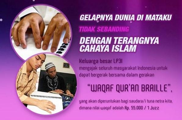 Alhamdulillah, Waqaf Qur'an Braille LP3I Terkumpul Lebih Dari Rp 29 Juta!