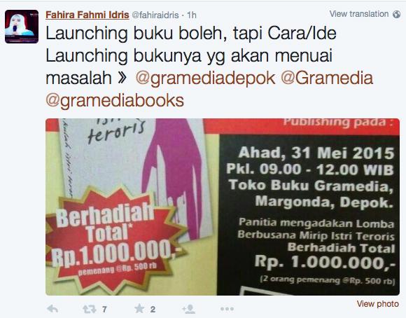 Fahira Idris: Gagalkan Acara Lomba Berbusana Mirip Istri Teroris?, Gramedia Depok Membantah 