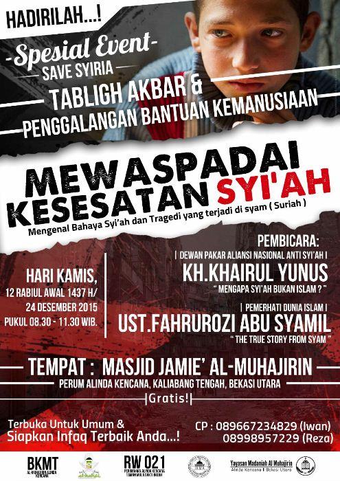Hadirilah! Tabligh 'Mewaspadai Kesesatan Syiah' di Bekasi