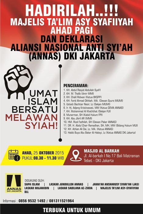 Hadirilah! Deklarasi Aliansi Nasional Anti Syiah di Jakarta