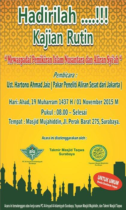 Hadirilah! Kajian 'Mewaspadai Pemikiran Islam Nusantara dan Aliran Syiah' di Surabaya 