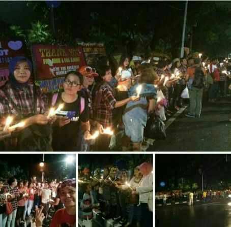 Marah Karangan Bunga Dibakar Buruh, Pendukung Ahok Lawan dengan Aksi Bakar Lilin