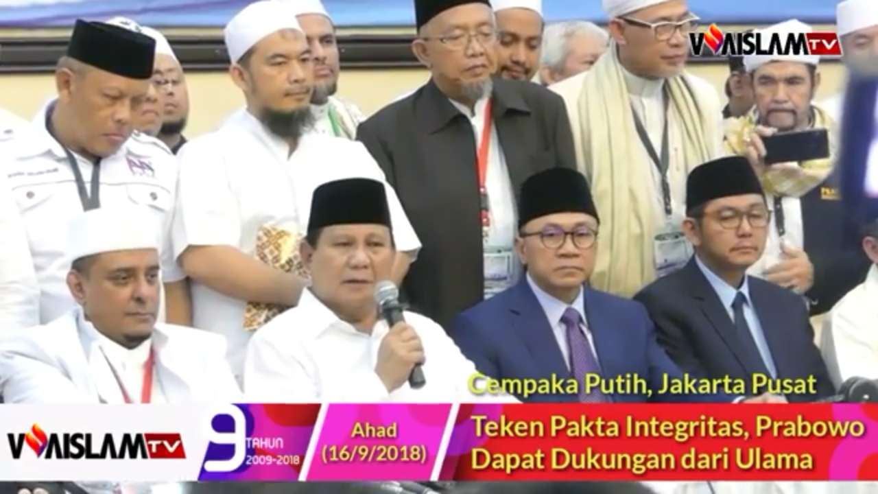 [VIDEO] Teken Pakta Integritas, Ulama Dukung dan Siap Menangkan Prabowo-Sandi