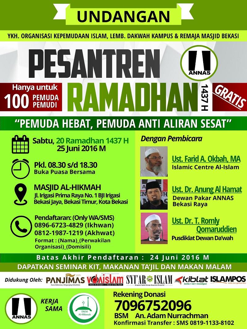 Ikutilah! Pesantren Ramadhan Pemuda Anti Aliran Sesat di Bekasi, Gratis!