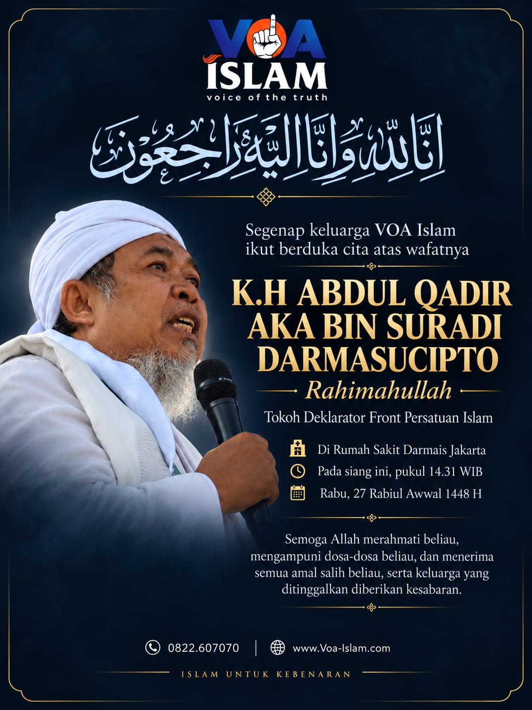 Kabar Duka, Aktivis Dakwah dan Pendiri Pesantren Al-Islam Cirebon KH Abdul Qadir AKA Wafat